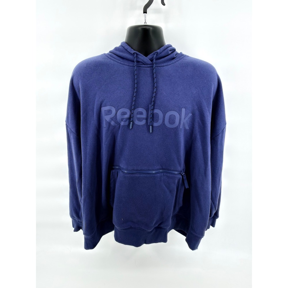 Reebok Hoodie Mens‎ 3XL Blue Fleece Pullover Logo Zippered Kangaroo Pocket